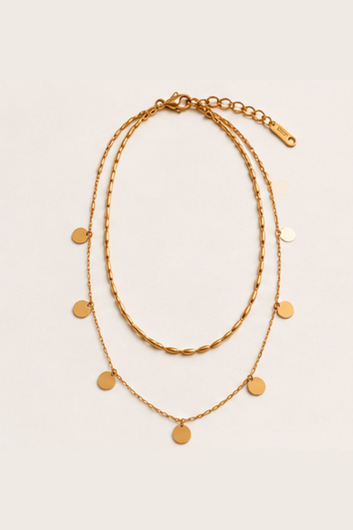 Gold-Tone Double-Layer Disc Necklace product view, two-row gold-tone necklace