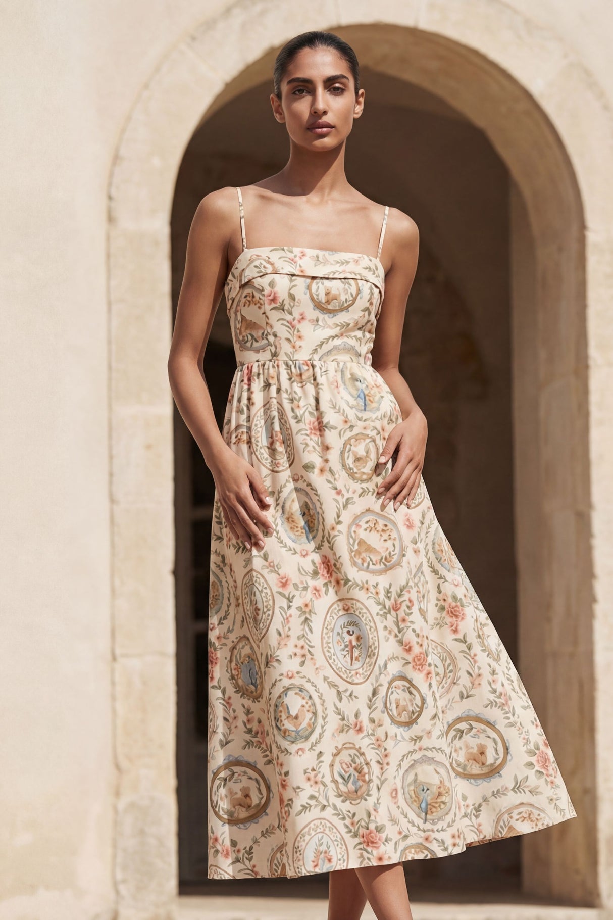 Margareth Robe Midi Bretelles Fines Imprimé Floral