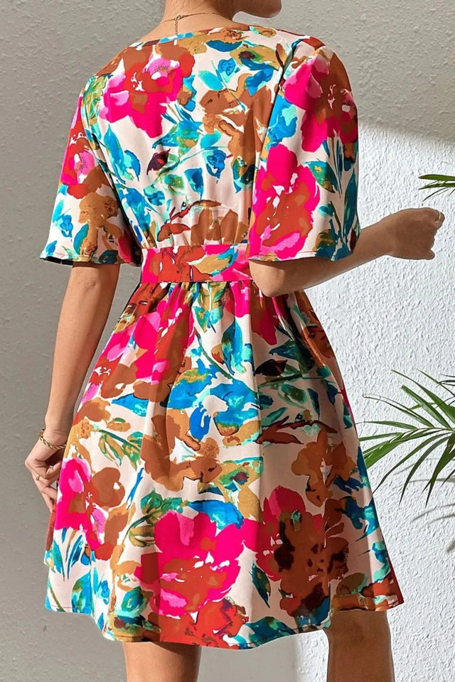 Maeve Mini Wrap Dress Floral Print Short Sleeves
