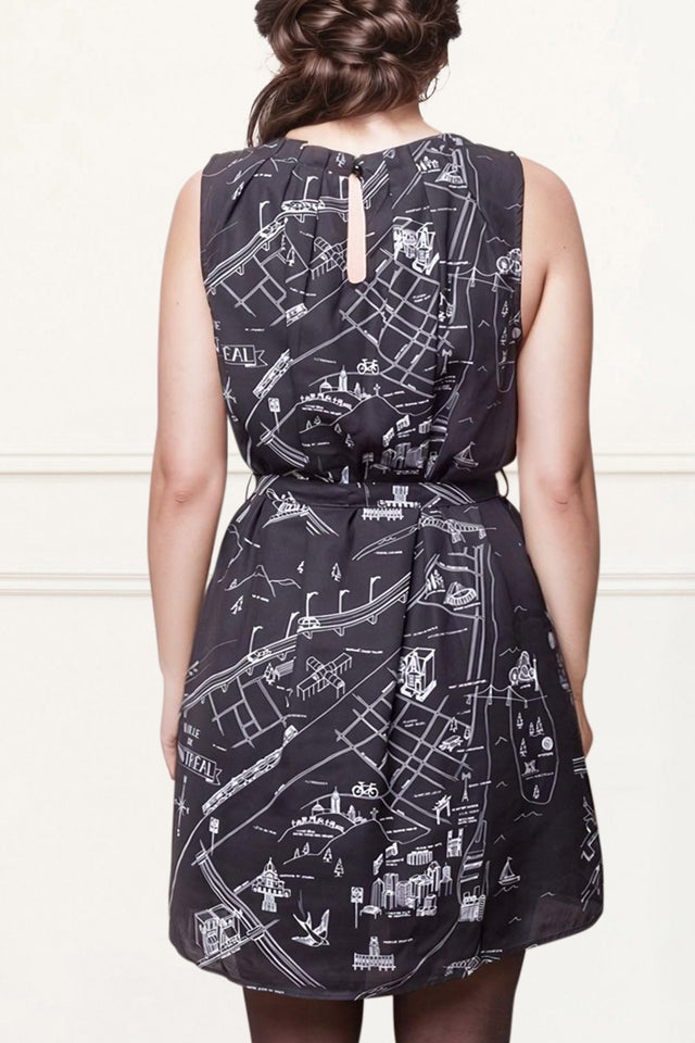 La Métropolitaine Dress Montréal Map Print Black - Onze Montreal XS / Black Annick