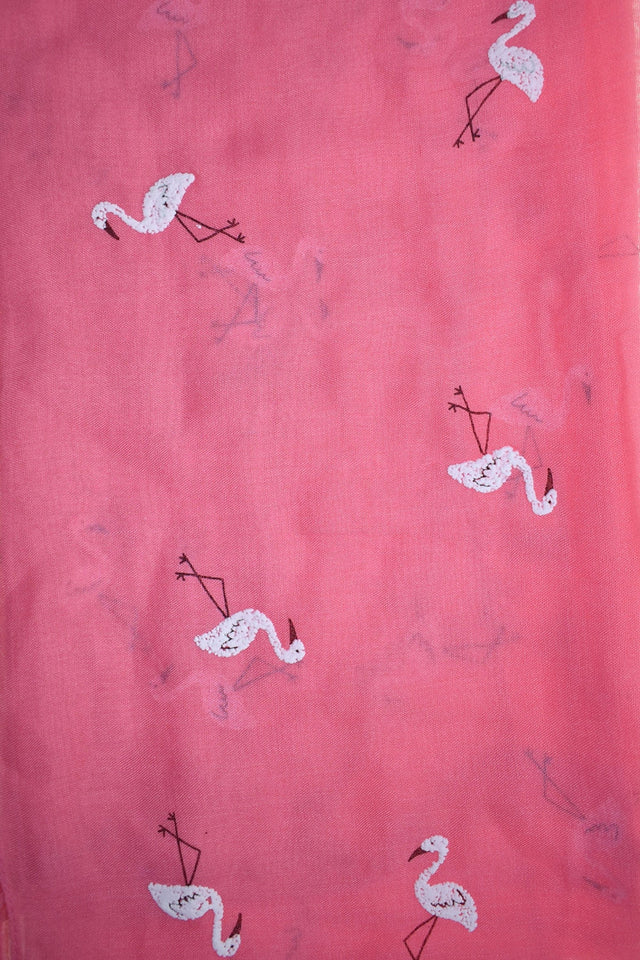 Scarf Pink Flamingos Emboidered White - Onze Montreal Pink Onze Montreal