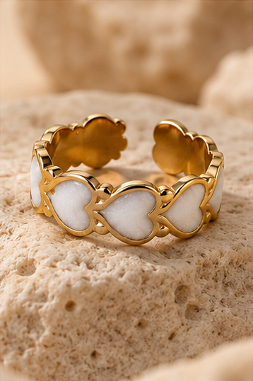 White Heart Adjustable Gold Ring