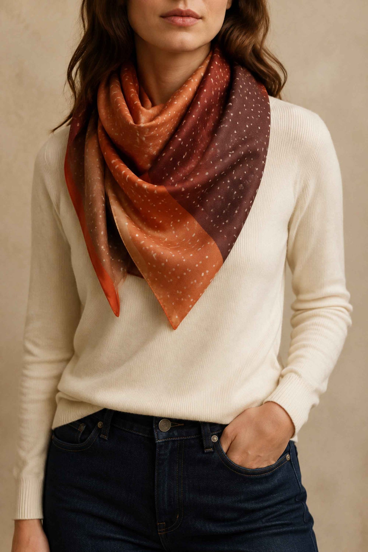 Rust Colour-Block Square Scarf