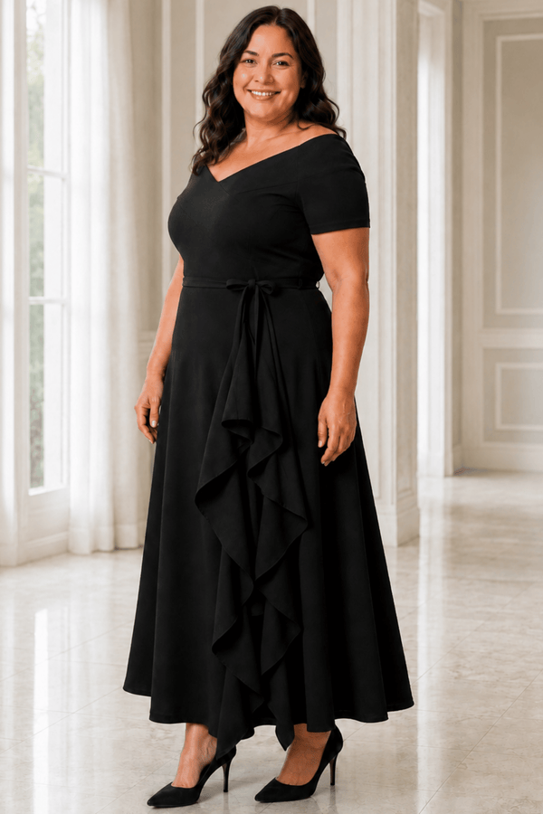 Malia Black Stretch Ruffle Maxi Dress