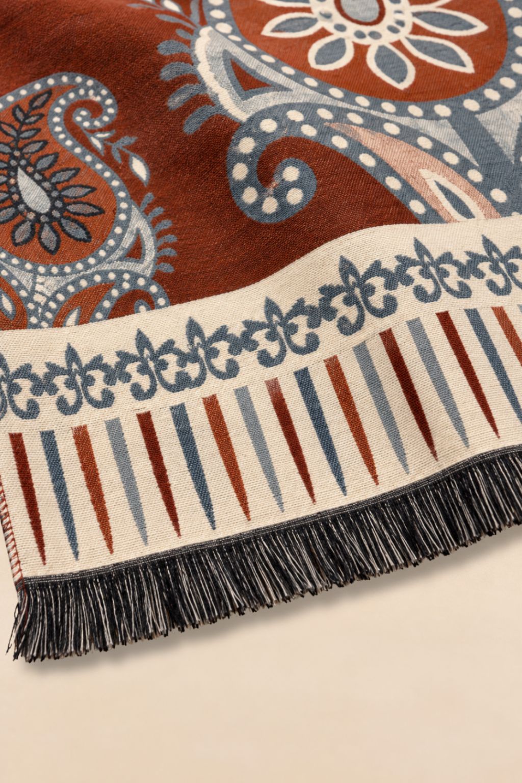 Beige Paisley Fringe Scarf