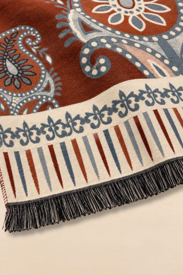 Beige Paisley Fringe Scarf