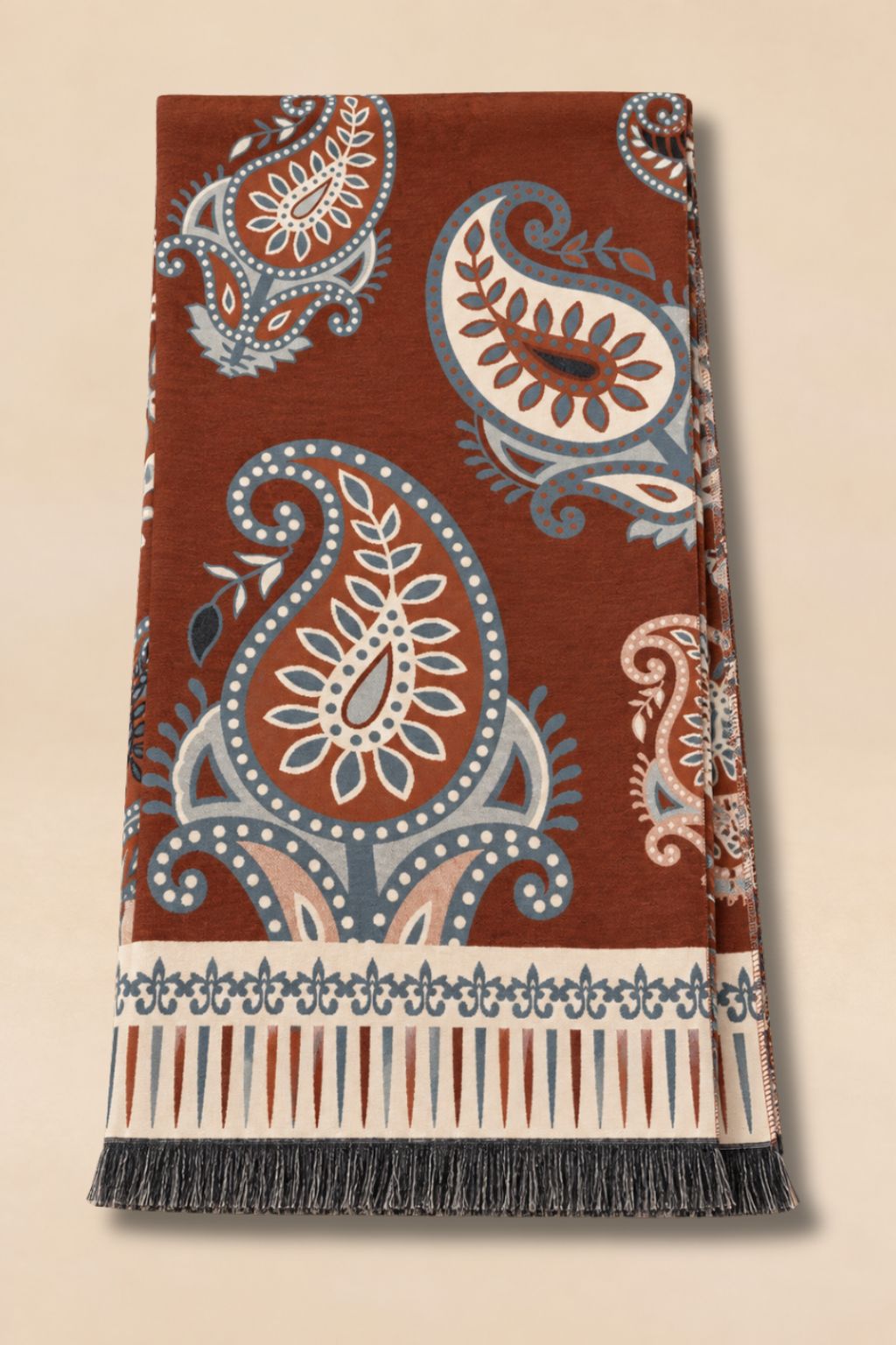 Beige Paisley Fringe Scarf