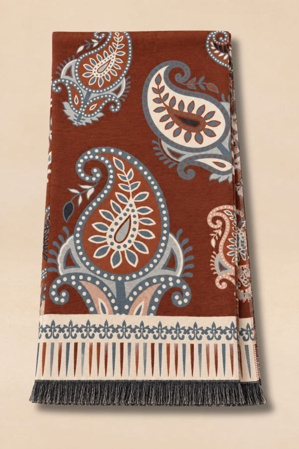 Beige Paisley Fringe Scarf