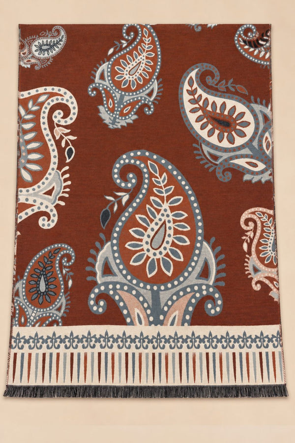 Beige Paisley Fringe Scarf