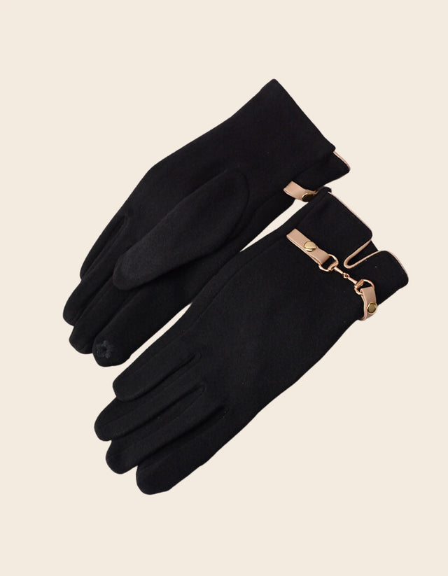 Faux Suede Texting Gloves Buckle - Onze Montreal Black Onze Montreal