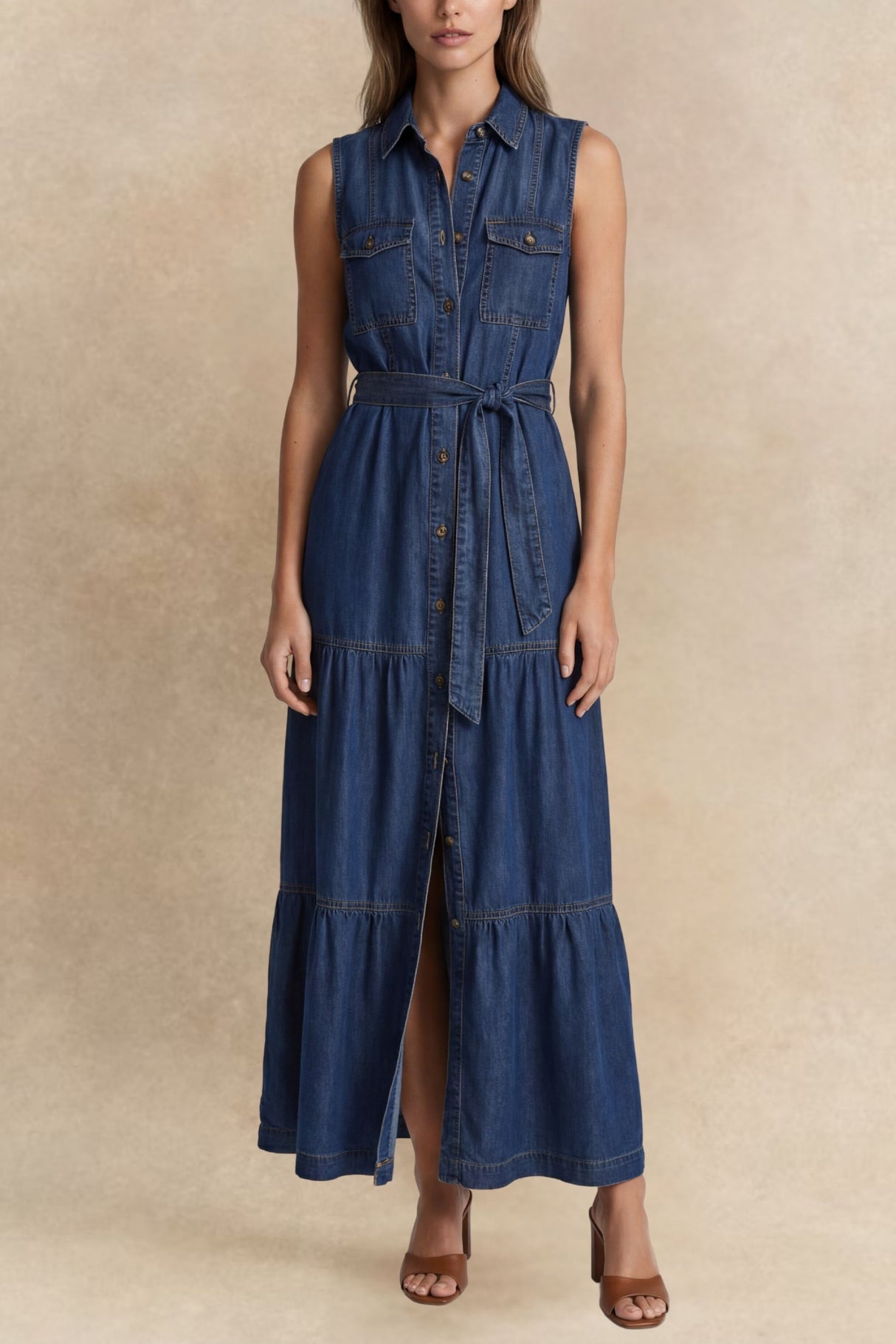Velma Robe Jean Boutons Sans Manches