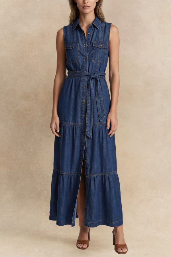 Velma Robe Jean Boutons Sans Manches