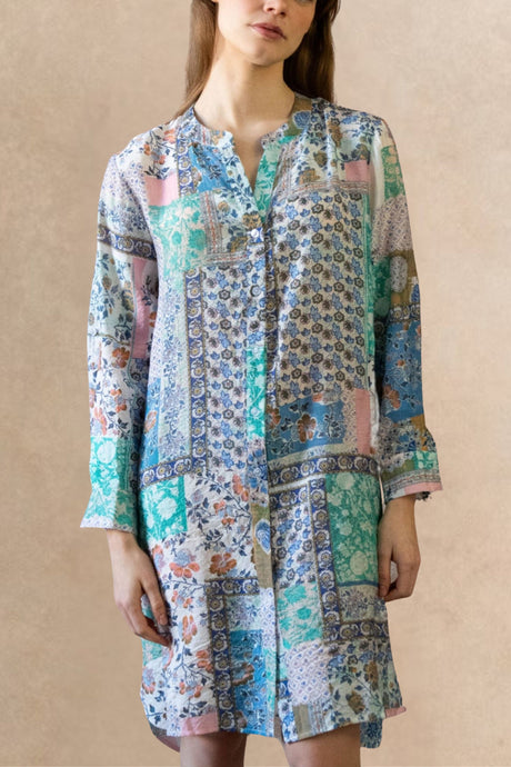 Lara Robe Tunique Bohème Imprimé Patchwork Manches Longues