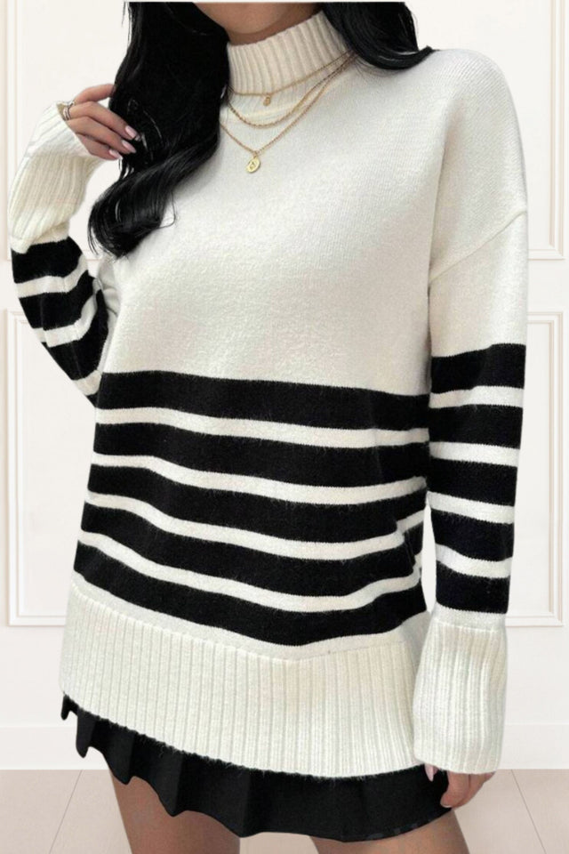 Alexis Striped Sweater Long Turtleneck