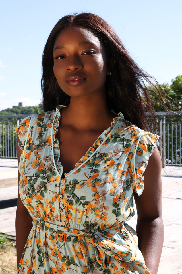 Natasha Robe Courte Imprimée Clementine Ceinture Poches & Détails Plissés 