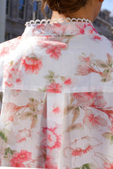 Celeste Women's Floral White Blouse Decorative Front Trim