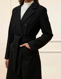 Mila Coat Double Breasted Belted Black - Onze Montreal