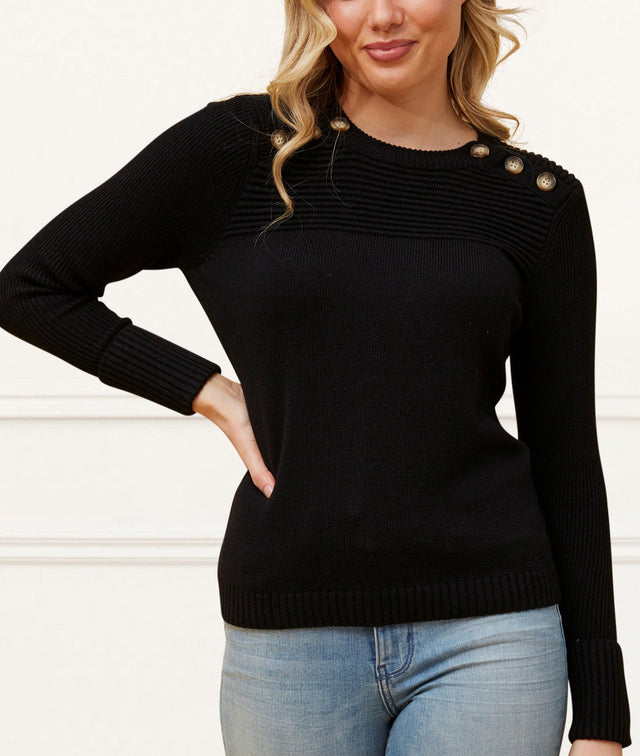 Lucie Knit Sweater Shoulder Turtoise Buttons