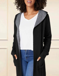 Nora Hooded Open Front Knit Cardigan Black
