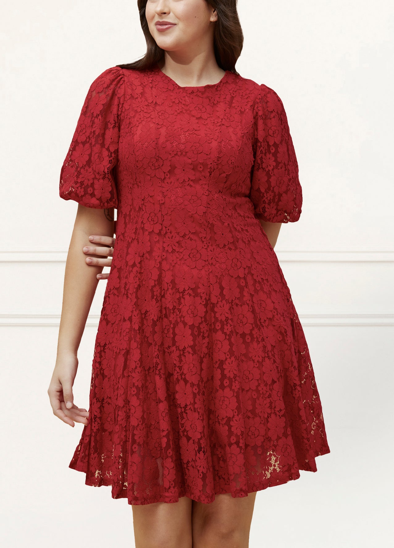 Calista Dress Cotton Fit & Flare Red Lace - Onze Montreal