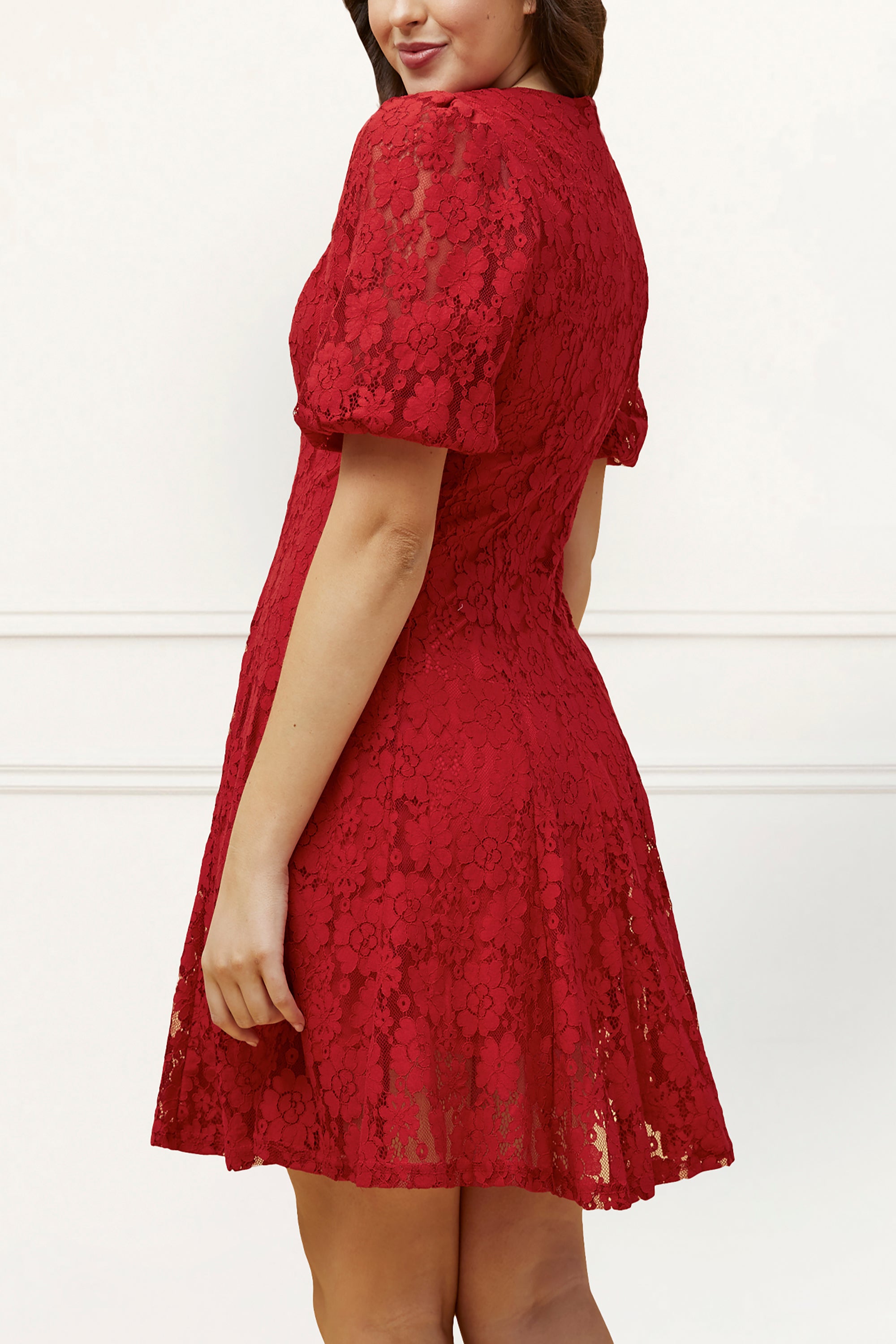 Red lace best sale high neck dress