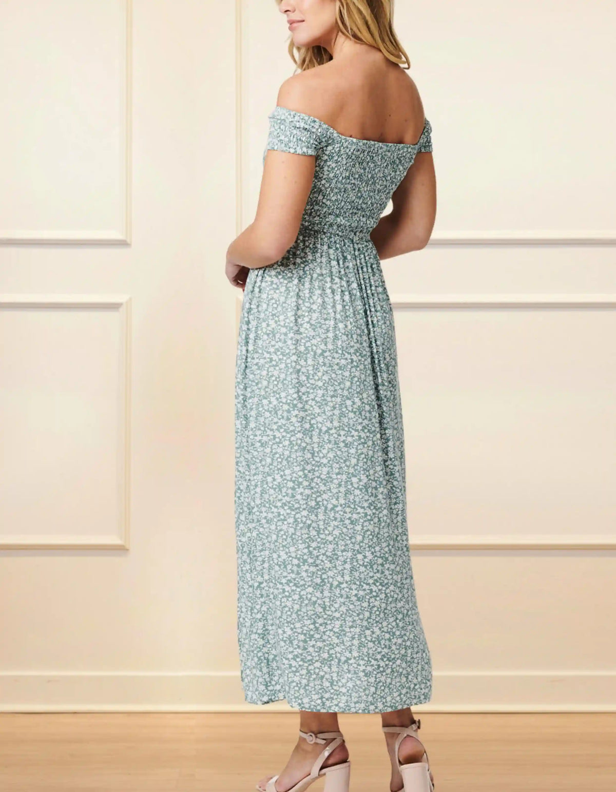Daphne Midi Dress On-Off Shoulders Side Slit Floral - Onze Montreal