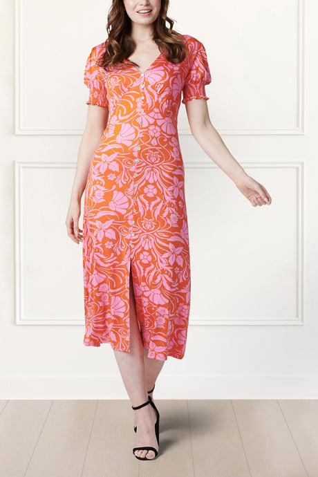 Paula Bodycon Dress Floral Print Orange - Onze Montreal