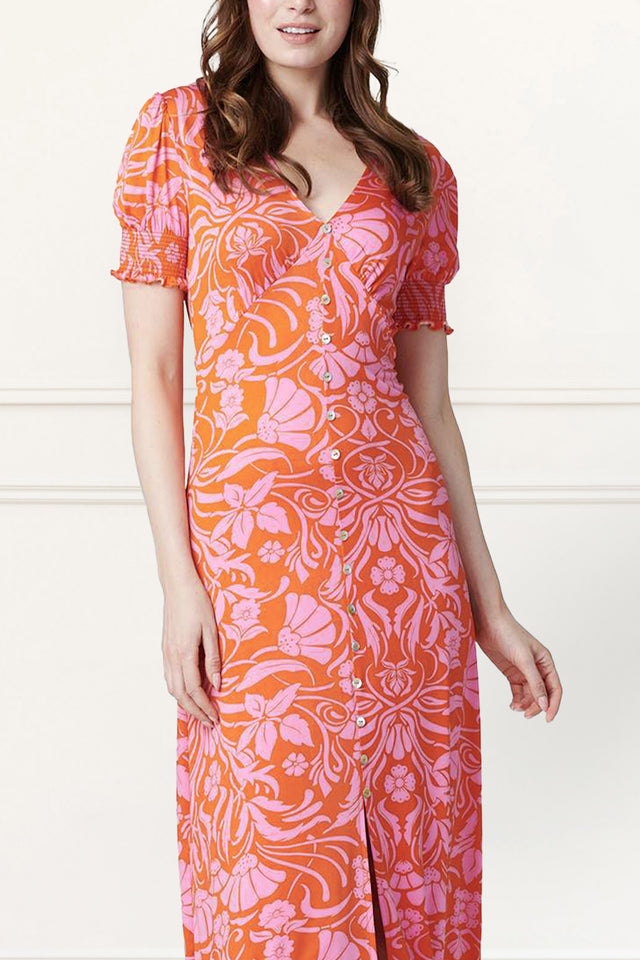 Paula Bodycon Dress Floral Print Orange