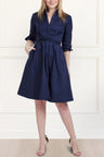 Tessa Shirt Dress Twist Waist Tie Pockets - Onze Montreal Navy / XS Annick