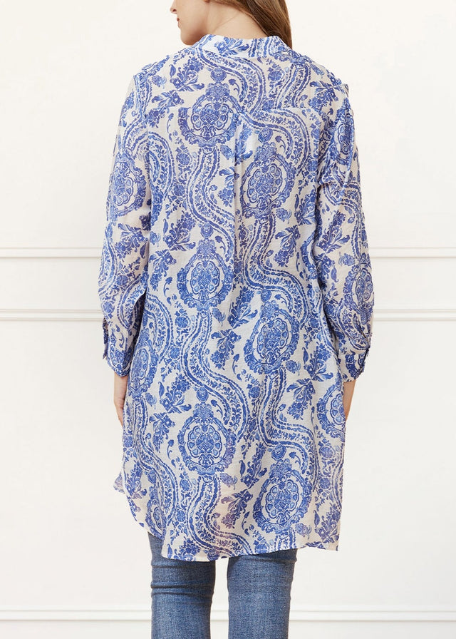 Cezanne Tunic Shirt Dress Semi-Sheer Paisley Print