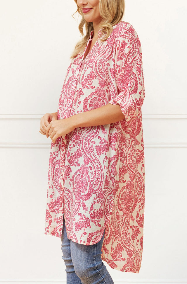 Cezanne Tunic Shirt Dress Semi-Sheer Paisley Print