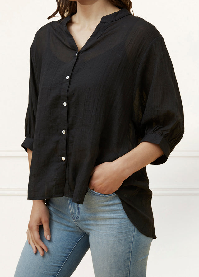 Roxanne Oversized Semi-Sheer Shirt Blouse Solid