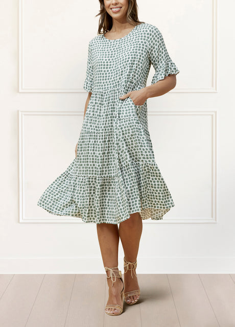 Vanessa Midi Dress A-Line Polka Dot Tiered Skirt - healthydessertscatering