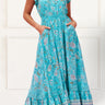 Larissa Maxi Dress Floral Print Front Slit Blue - Onze Montreal