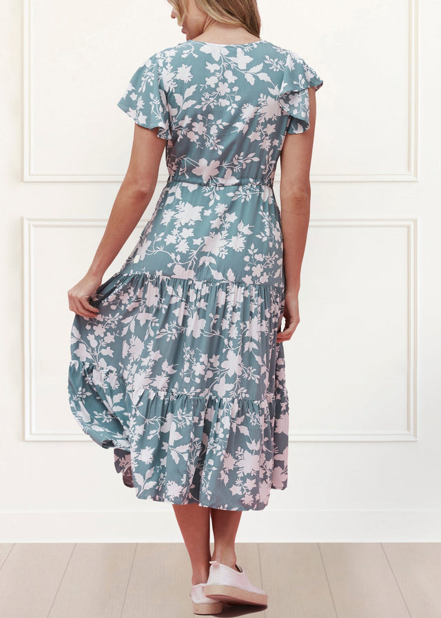 Agata Dress Fit & Flare Floral Tiered Green