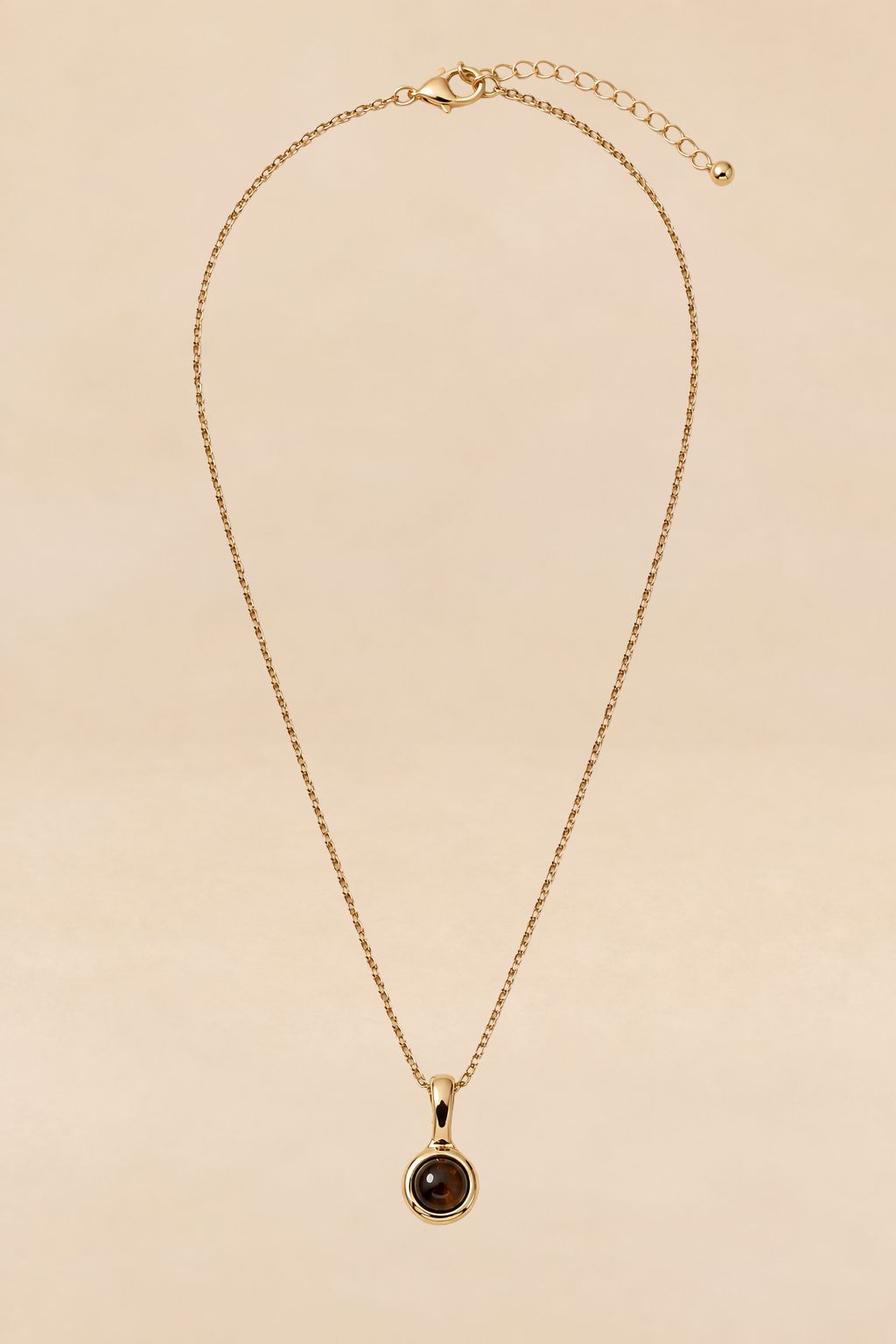 Collier Doré Pendentif Rond Brun