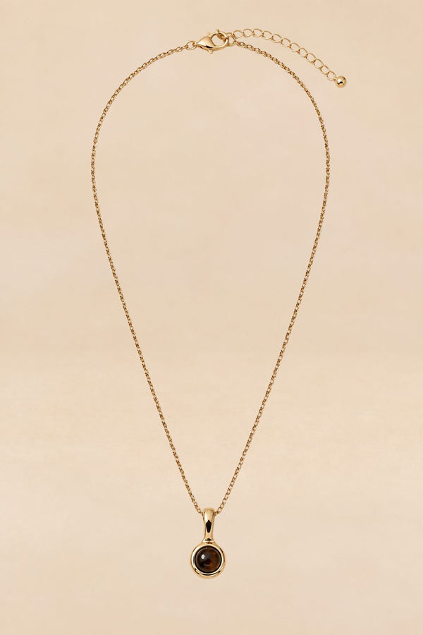Collier Doré Pendentif Rond Brun