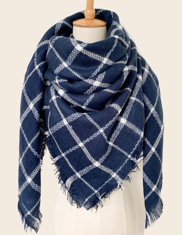 Scarf Plaid Print Fringed - Onze Montreal