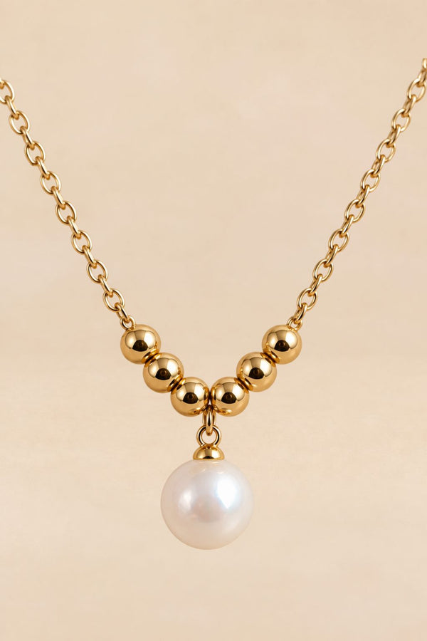 Gold-Tone Beaded Pearl-Effect Pendant Necklace