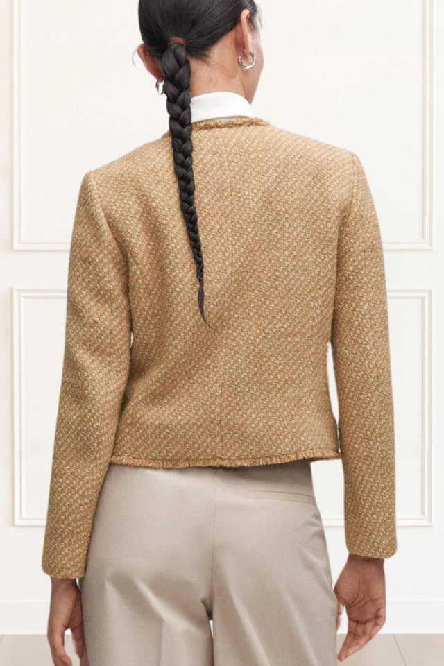 Camille Short Jacket Gold Button Round Neckline - Onze Montreal Beige / S Sold by Ô-MARCHÉ Seller