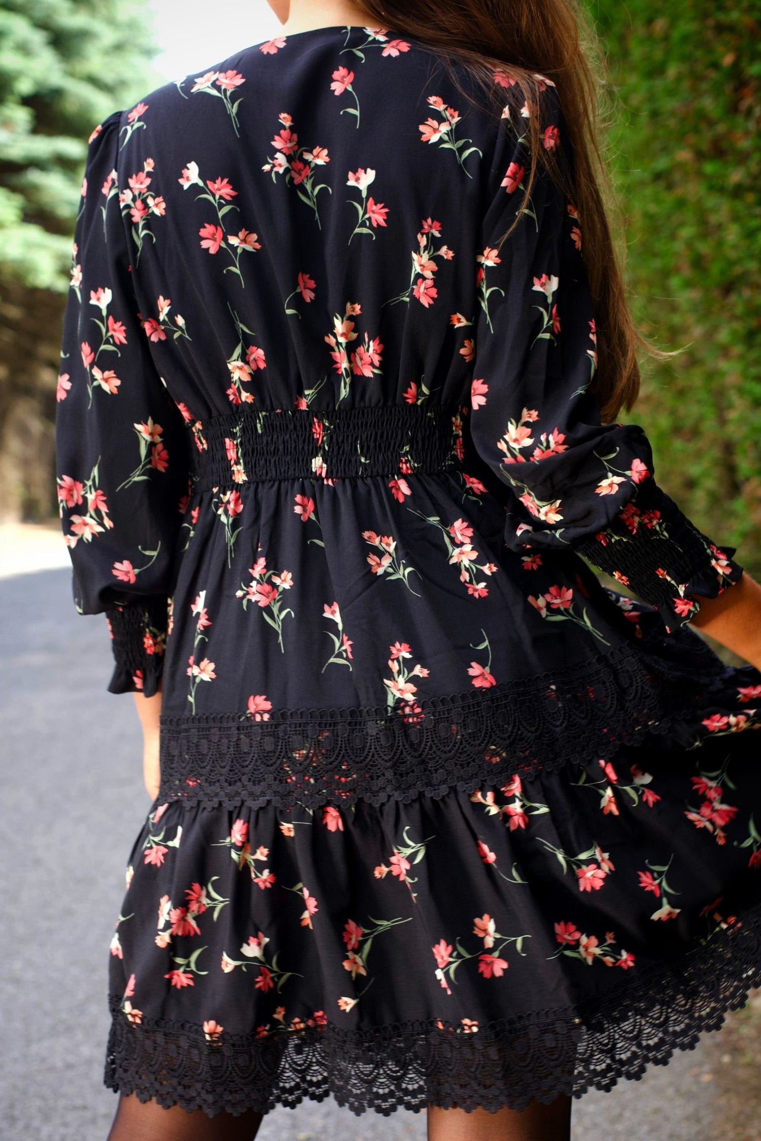 Agnes Black Floral Tiered Dress - Onze Montreal Agnes Black Floral Tiered Dress - Onze Montreal