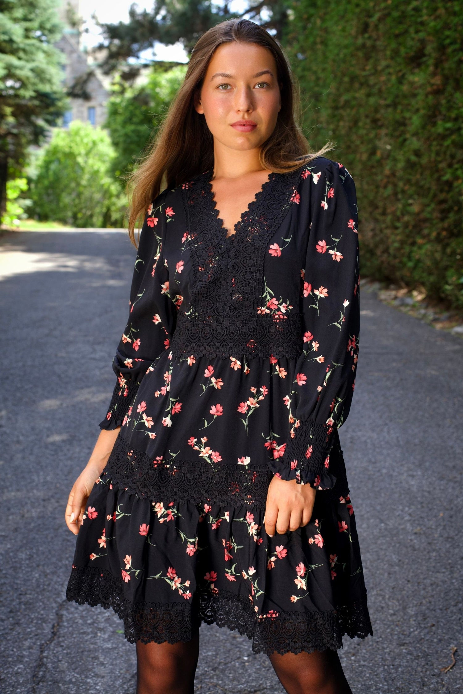 black dress with pink floral print Black Floral Print Sleeveless Satin Maxi Dress