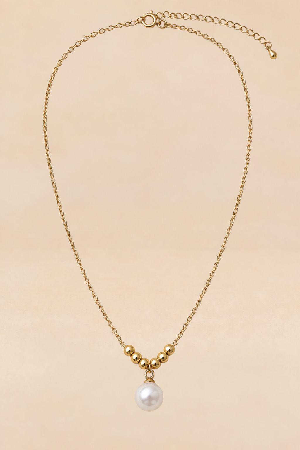 Gold-Tone Beaded Pearl-Effect Pendant Necklace