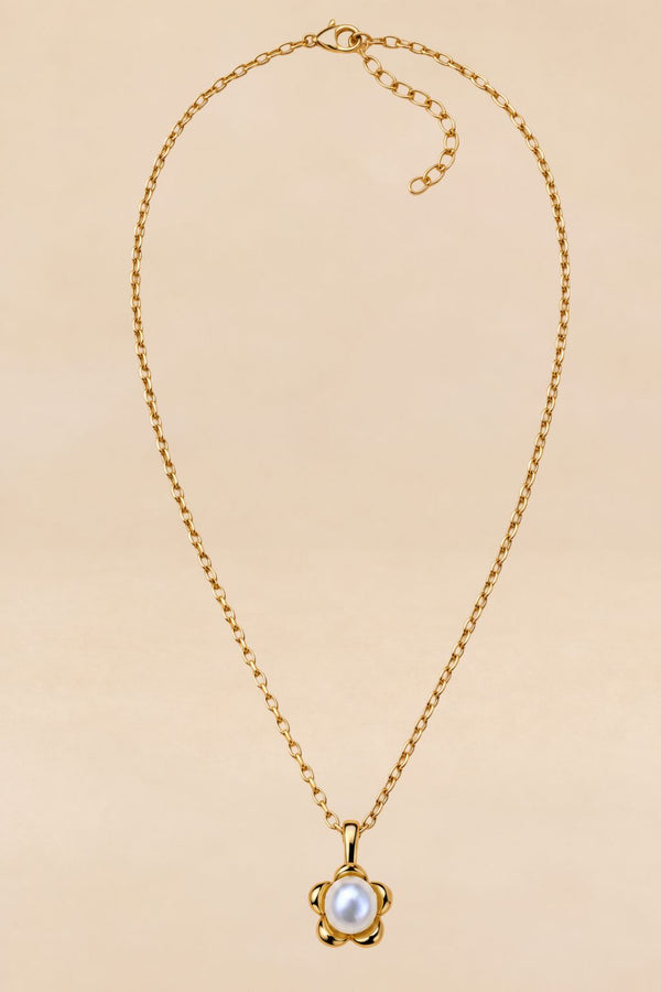 Gold-Tone Pearl-Effect Flower Pendant Necklace