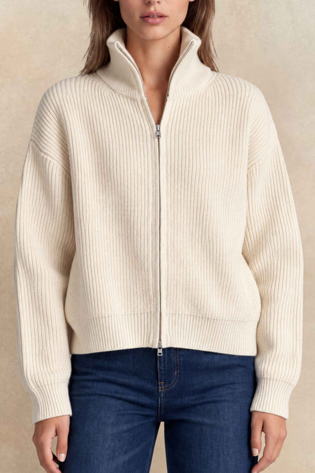 Maelys Ribbed Zip-Up Mock Neck Cardigan