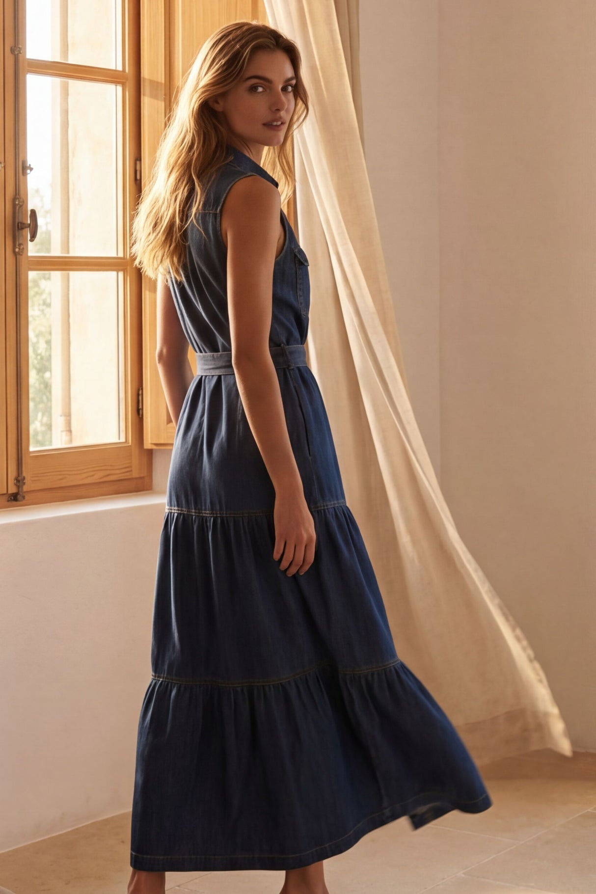 Velma Robe Jean Boutons Sans Manches