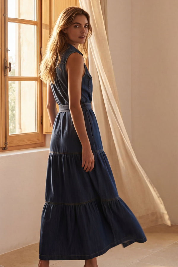 Velma Robe Jean Boutons Sans Manches