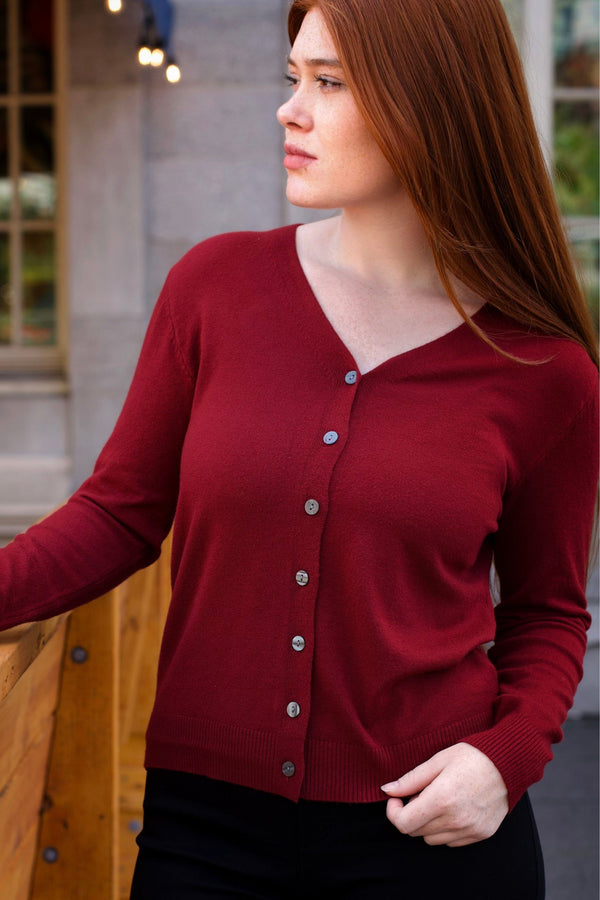 Collette Cardigan Uni Léger Boutonné Devant Manches Longues