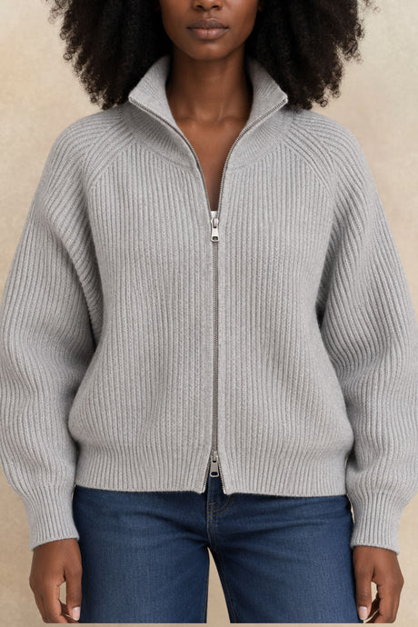 Maelys Ribbed Zip-Up Mock Neck Cardigan