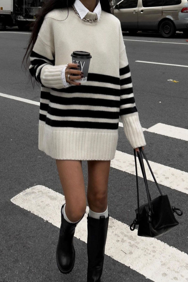 Alexis Striped Sweater Long Turtleneck